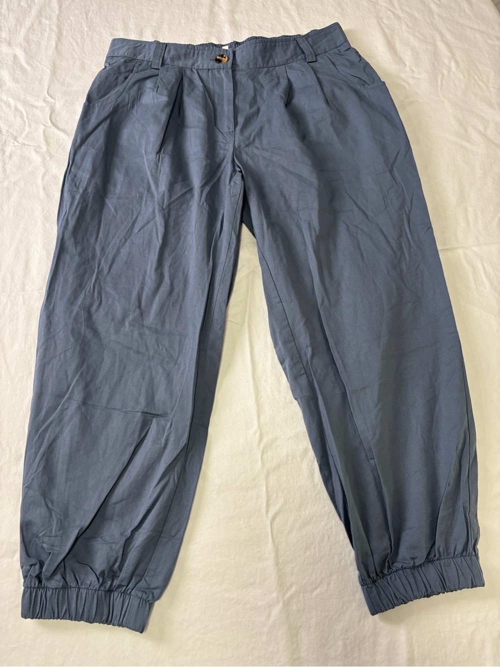 HALARA Slate Blue Elastic-Cuff Pleated Chinos
